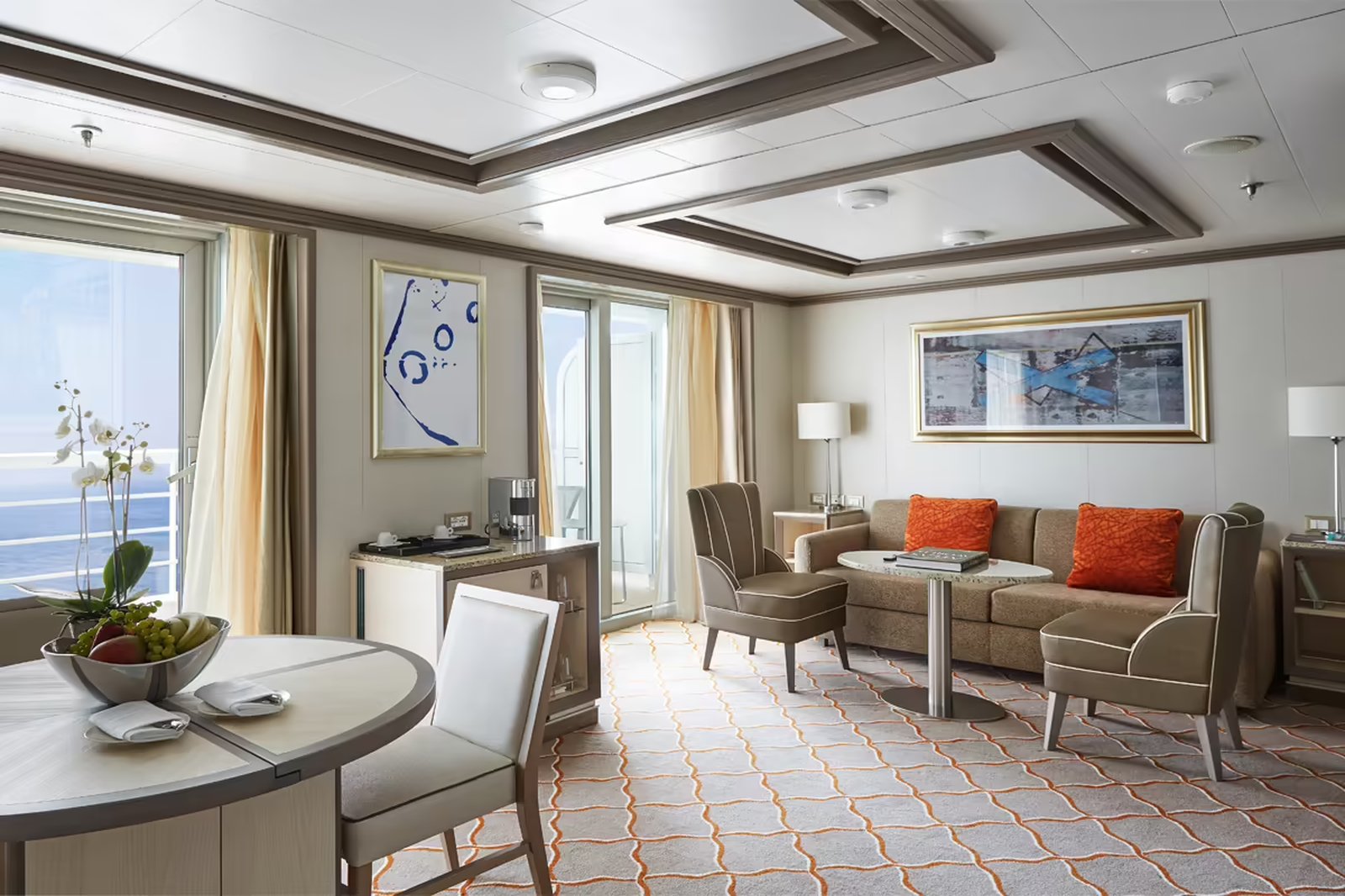 A Silversea suite with an open sea view